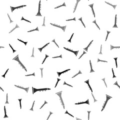 Black Clarinet icon isolated seamless pattern on white background. Musical instrument. Vector.