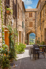 Alley in the medieval village of Castelnuovo dell'Abate, Tuscany, Italy