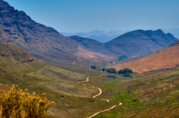 Fototapeta na wymiar Dirt road in the middle of the mountains in South Africa at Cederberg - Western Cape