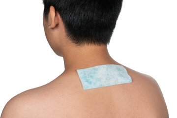 Back body, backache or back pain with cooling pad gel or ice pack for muscle recovery. Treating...