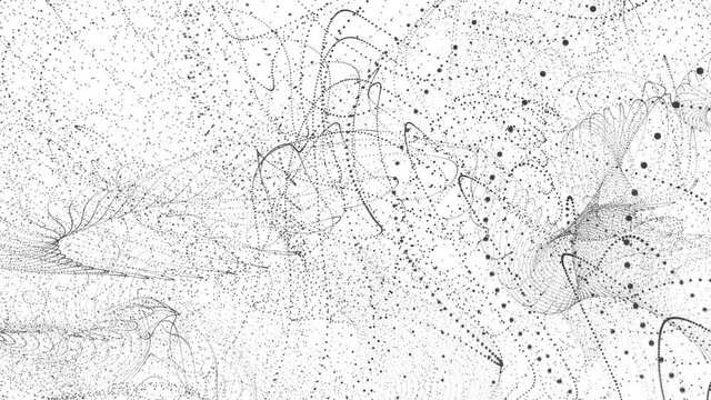 Random organic curves resolve into simple lines.

Snaking lines of dots become straight.