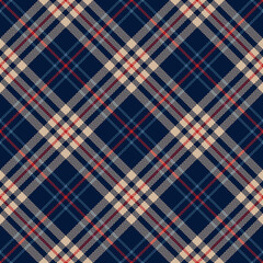 Plaid pattern herringbone in navy blue, red, beige. Seamless textured classic tartan check graphic for flannel shirt, skirt, blanket, or other modern spring summer autumn winter fabric design.