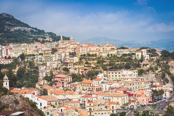 Fototapeta na wymiar Panoramic view on Vietri sul Mare town on Amalfitan coast in Italy
