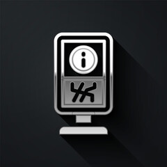 Silver Information stand icon isolated on black background. Long shadow style. Vector.