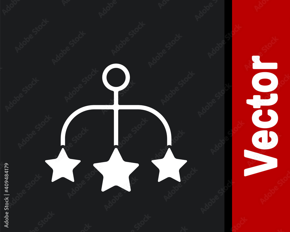 Poster white baby crib hanging toys icon isolated on black background. baby bed carousel. vector.