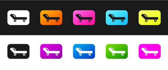 Set Sunbed icon isolated on black and white background. Sun lounger. Vector.