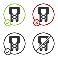 Black Life jacket icon isolated on white background. Life vest icon. Extreme sport. Sport equipment. Circle button. Vector.