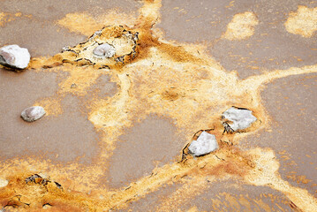 Abstract textures and formations on the banks of Rio Tinto river, Andalusia Spain.