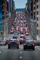 Traffic jam on Rue de la Loi, Brussels, Belgium.