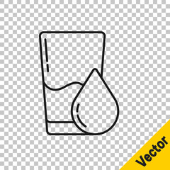 Black line Glass with water icon isolated on transparent background. Soda glass. Vector Illustration.