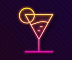 Glowing neon line Martini glass icon isolated on black background. Cocktail icon. Wine glass icon. Vector Illustration.
