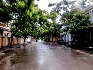 Fast-moving street in the city
