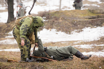 Fototapeta premium Russian spy fights German soldier