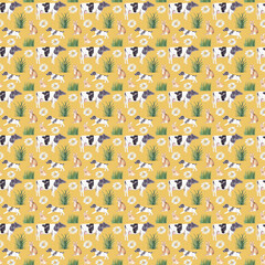 Watercolor seamless pattern with cute farm animals. Hand drawn hand painted realistic watercolor  illustrations. Great for background, textile, fabric, paper design and scrapbooking. 