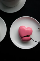 pink heart cut mousse cake