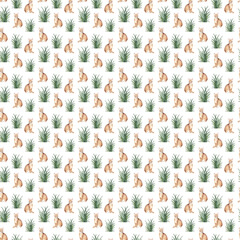 Fototapeta premium Watercolor seamless pattern with farm animals, colorful and bright surface pattern design. Great for paper, textile, fabric, packaging or scrapbook design. Digital paper. Cute farm animals for kids