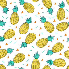 Doodle Pineapple seamless pattern. hand drawn  of a Pineapple background. Tropical fruit Vector illustration