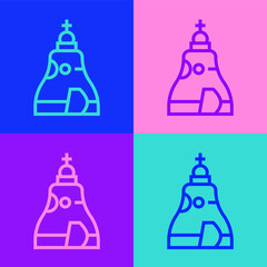 Pop art line The Tsar bell in Moscow monument icon isolated on color background. Vector.