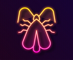 Glowing neon line Clothes moth icon isolated on black background. Vector.