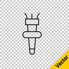 Black line Torch flame icon isolated on transparent background. Symbol fire hot, flame power, flaming and heat. Vector.