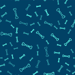 Green line Human broken bone icon isolated seamless pattern on blue background. Vector.