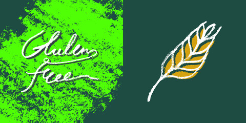 Handwritten Gluten free icon vector. Handwritten badge gluten-free 100% guarantee. Healthy food symbol. Crayon texture effect. Allergen free sign. Emblem for green products label. Text gluten-free.