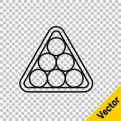 Black line Billiard balls in a rack triangle icon isolated on transparent background. Vector.