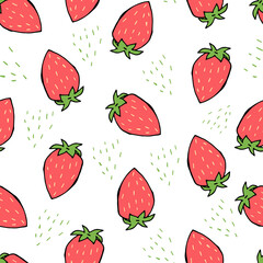 Garden strawberry seamless pattern. doodle fruit or strawberries. Isolated on white background. Fresh strawberry Sweet fruit. Whole strawberry.