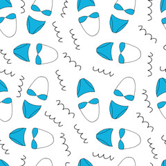 Doodle Women swimsuit seamless pattern. hand drawn drawing of a swimsuit isolated on a white background. Summer clothing for swimming Vector illustration