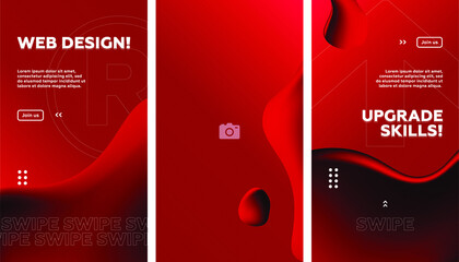 Set of Editable Stories Red Fluid banner template. Gradient Abstract Liquid Background. Social media, internet ads, sale marketing promo. Vector 10 EPS