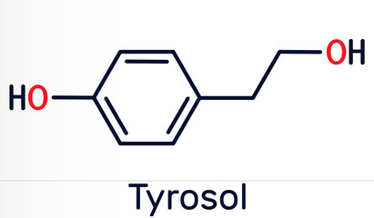 Tyrosol, phenylethanoid, antioxidant molecule. It is an anti-arrhythmia, a cardiovascular drug, a protective agent. Skeletal chemical formula