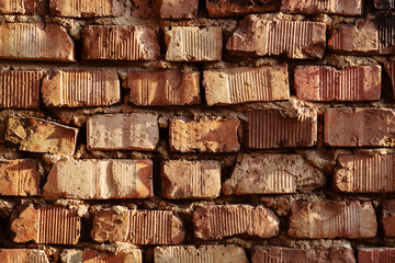 Obraz premium Brick old wall. Background of their old red brown clay bricks and traced lines. Ready background for your text and design