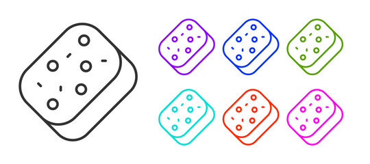 Black line Sponge with bubbles icon isolated on white background. Wisp of bast for washing dishes. Cleaning service logo. Set icons colorful. Vector.