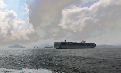 The container ship in harbour of Hong Kong