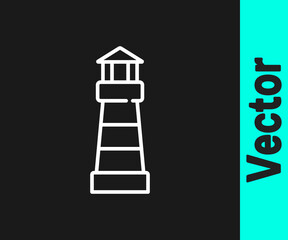White line Lighthouse icon isolated on black background. Vector.