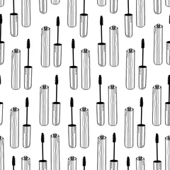 Wallpaper murals Glamour style Seamless pattern fashion mascara outline. Glamour print. Hand drawing. design element. Fashion illustration. white background.