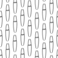 Seamless pattern of mascara outline. white background. Hand drawing. Vector illustration in cartoon style. Fashion illustration.