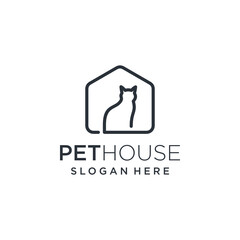 Pet Shop Logo High Quality. Line Art Cat Icon, Simple, Modern, Abstract, clean, monoline.