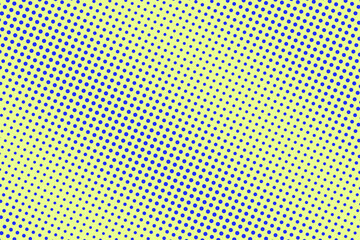 Blue and yellow dotted halftone vector background. Subtle halftone digital texture. Faded dotted gradient.