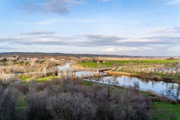 Fototapeta na wymiar Bridge over Tagus River In Toledo, Spain on Sunny Spring Day