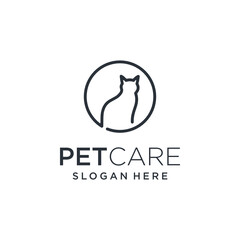 Pet Care Logo High Quality. Line Art Cat Icon, Simple, Modern, Abstract, clean, monoline.