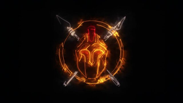 Orange Spartan Helmet & Spears Animated Logo with Reveal Effect
