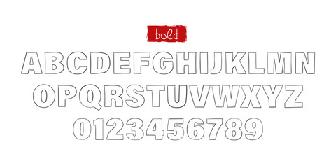 Font hand drawn. Fashion modern alphabet. Trendy font. Symbols and signs placed in layers. Vector illustration