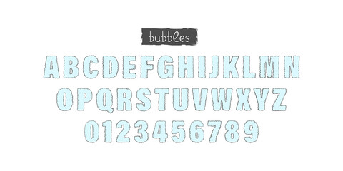 Fashion modern alphabet. Trendy font, bubbles style. Symbols and signs placed in layers. Vector illustration