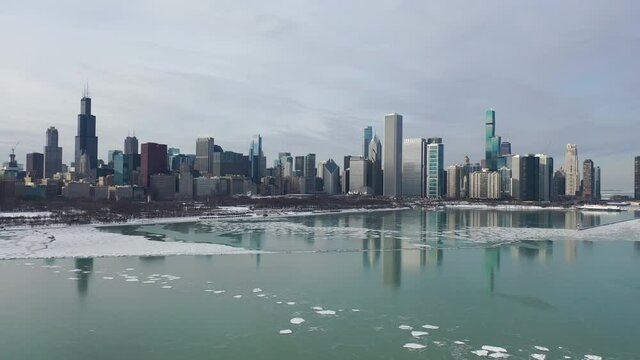 Chicago Skyline in Freezing Weather