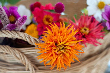 Basket of fresh cut Flowers at Farmers Market