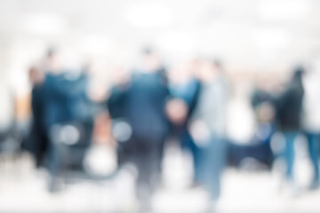 Blurred business people meeting in office interior with space for business brainstorming background design