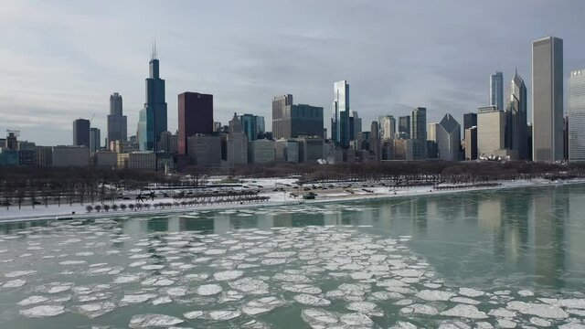 Chicago Skyline with a Frozen Lake Michigan