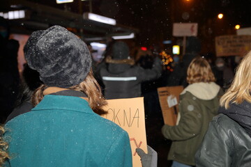 people demonstrate in night Krakow street against almost total ban abortion in Poland