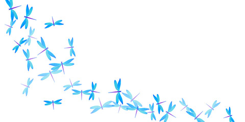 Exotic cyan blue dragonfly cartoon vector background. Spring pretty insects. Fancy dragonfly cartoon baby illustration. Gentle wings damselflies patten. Fragile beings